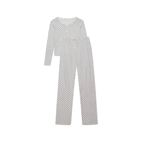 Pointelle Cardigan and Trouser Set- Black Polka Dot