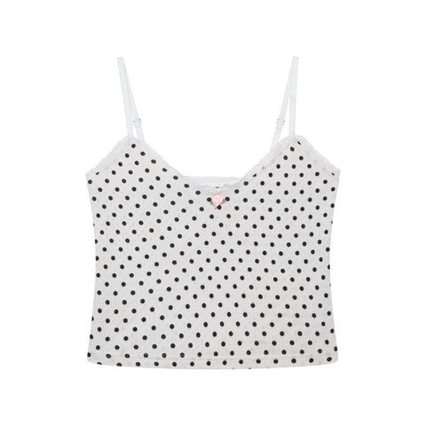 Pointelle Cami Top -Black Polka Dot