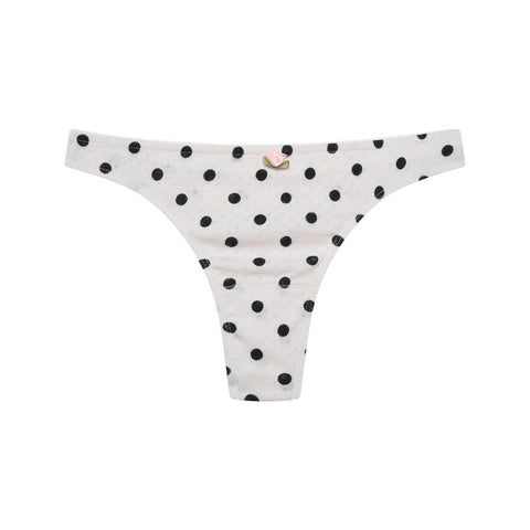 Pointelle Thong Knicker- Black Polka Dot