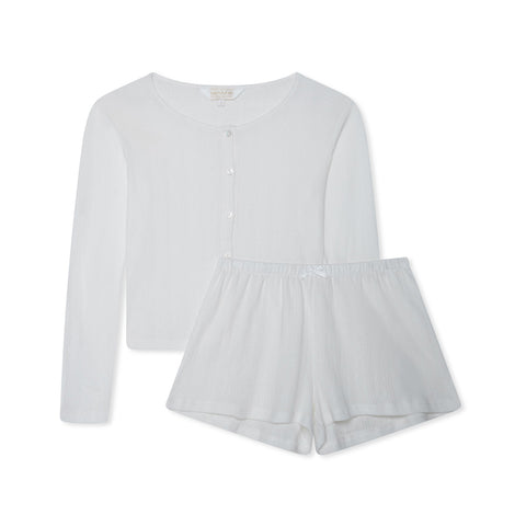 Pointelle Cardigan and Short Set- Milk White