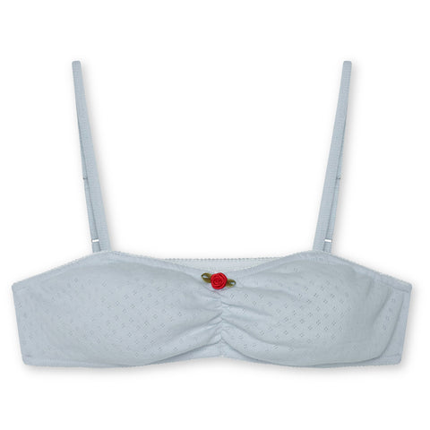 Pointelle Crop Top- Baby Blue/Red